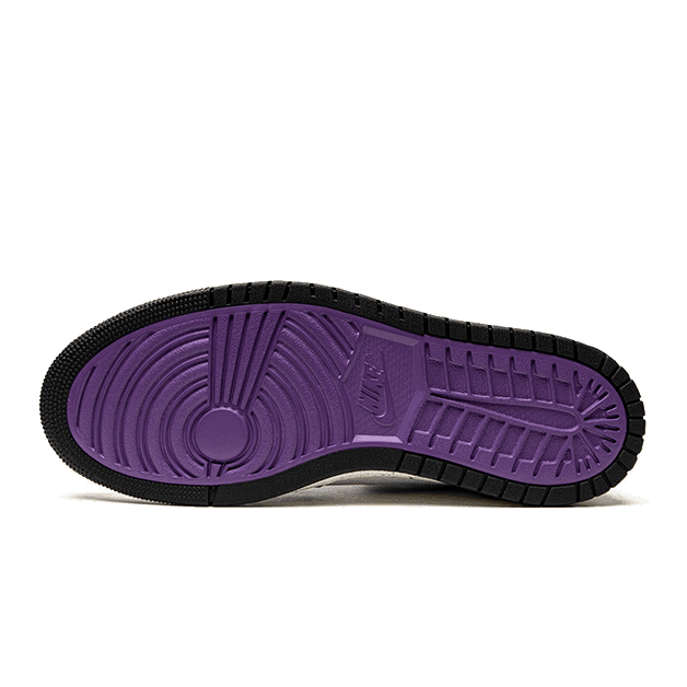 Paarse Nike Air Jordan 1 High Zoom Air CMFT Crater sneakers met geribbelde zool en zwarte accenten, perfect voor modebewuste stijl.