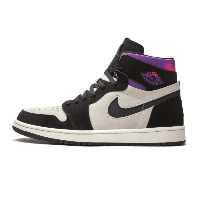 Exclusieve Nike Air Jordan 1 High Zoom Air CMFT PSG sneakers met zwart-wit design en paarse accenten