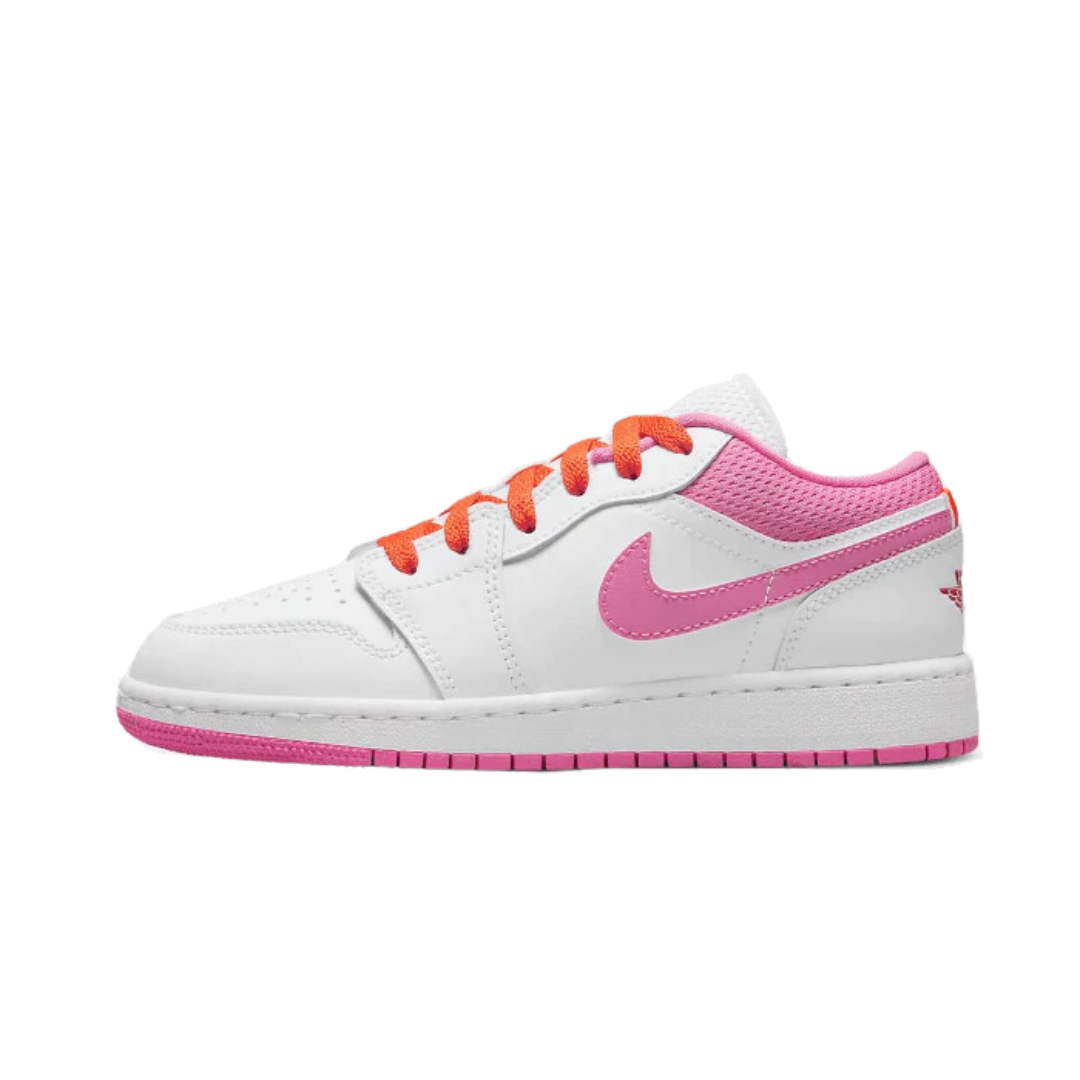 Witte Nike Air Jordan 1 Low sneakers met roze en oranje accenten