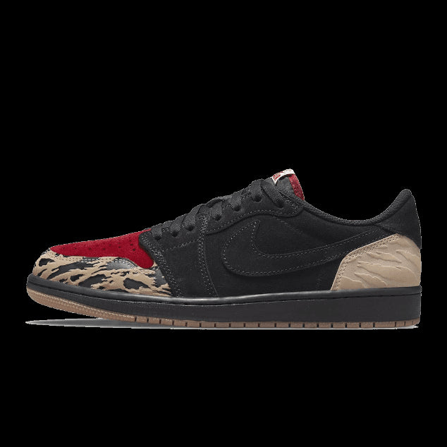 Zwarte sneakers met luipaardprint en rode accenten - Air Jordan 1 Low Solefly Carnivore