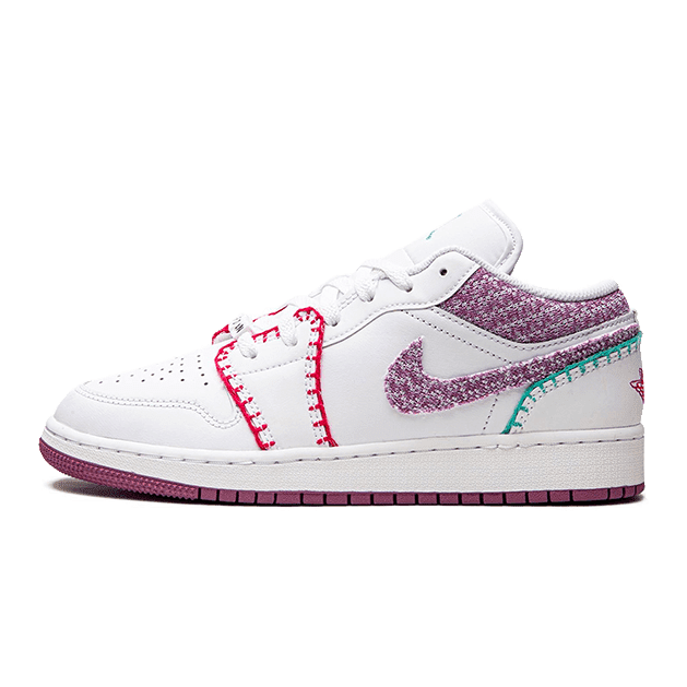 Air Jordan 1 Low witte lichtbordeaux sneakers met kleurrijke accenten