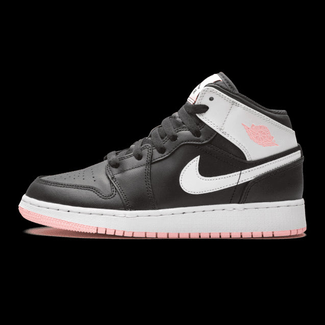 Zwarte Nike Air Jordan 1 Mid sneakers met arctische roze accenten