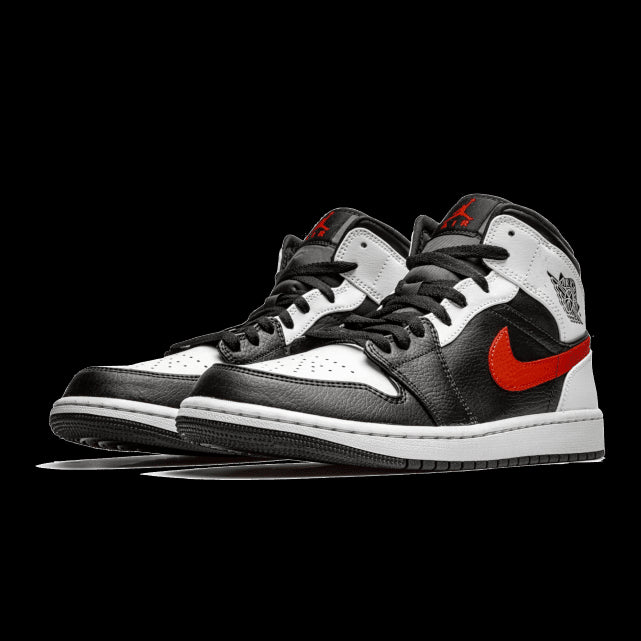 Exclusieve Air Jordan 1 Mid sneakers in zwart, wit en Chile rood