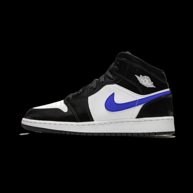 Exclusieve Nike Air Jordan 1 Mid sneaker in een kleurrijke zwart-blauw-witte uitvoering