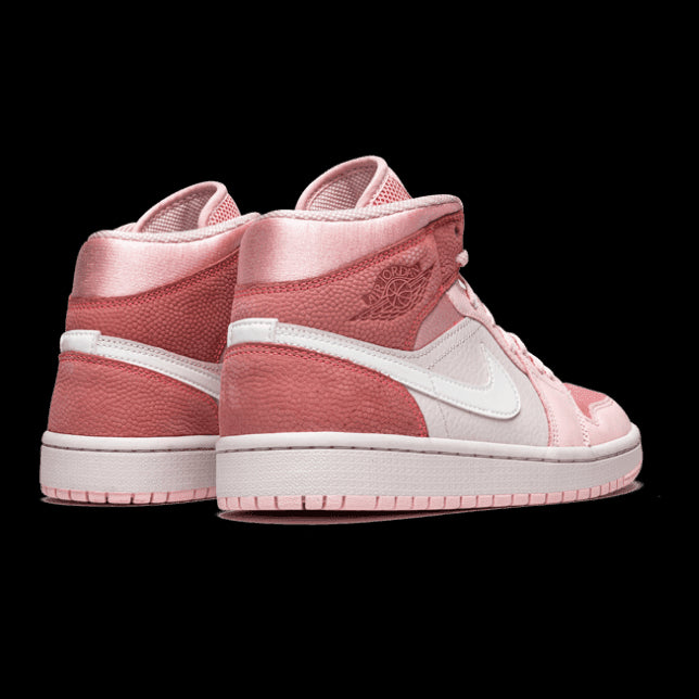 Roze Air Jordan 1 Mid sneakers met een elegante, digitale print en opvallende details