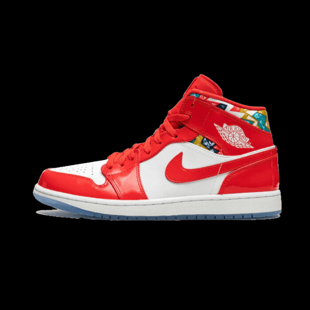 Rode mid-top sneakers met opvallende kleurrijke details