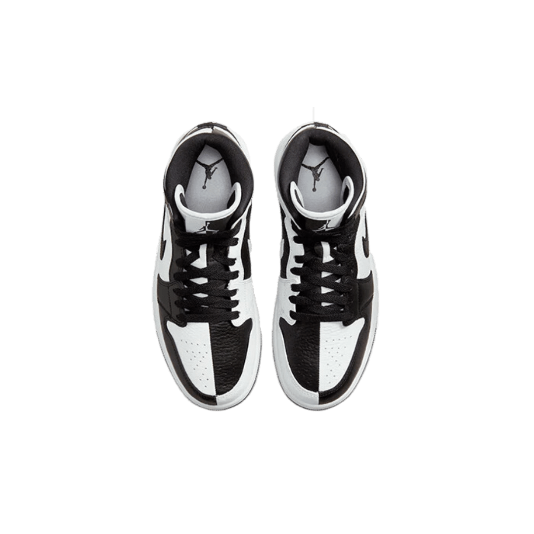 Stijlvolle sneaker Air Jordan 1 Mid SE Homage, zwart-wit kleurenschema, Nike-branding, staalhakkoptie, verkrijgbaar bij Sole Central, dé bestemming voor exclusieve sneakers.