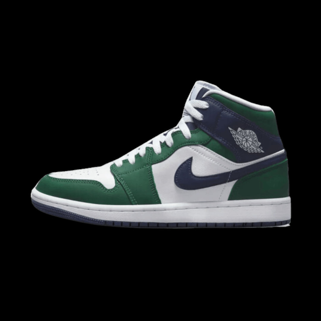 De nieuwste Air Jordan 1 Mid Seahawks sneakers bij Sole Central, de ultieme bestemming voor exclusieve Nike sneakers. Deze kleurrijke schoenen tonen een stijlvol ontwerp met contrasterende tinten groen en wit.