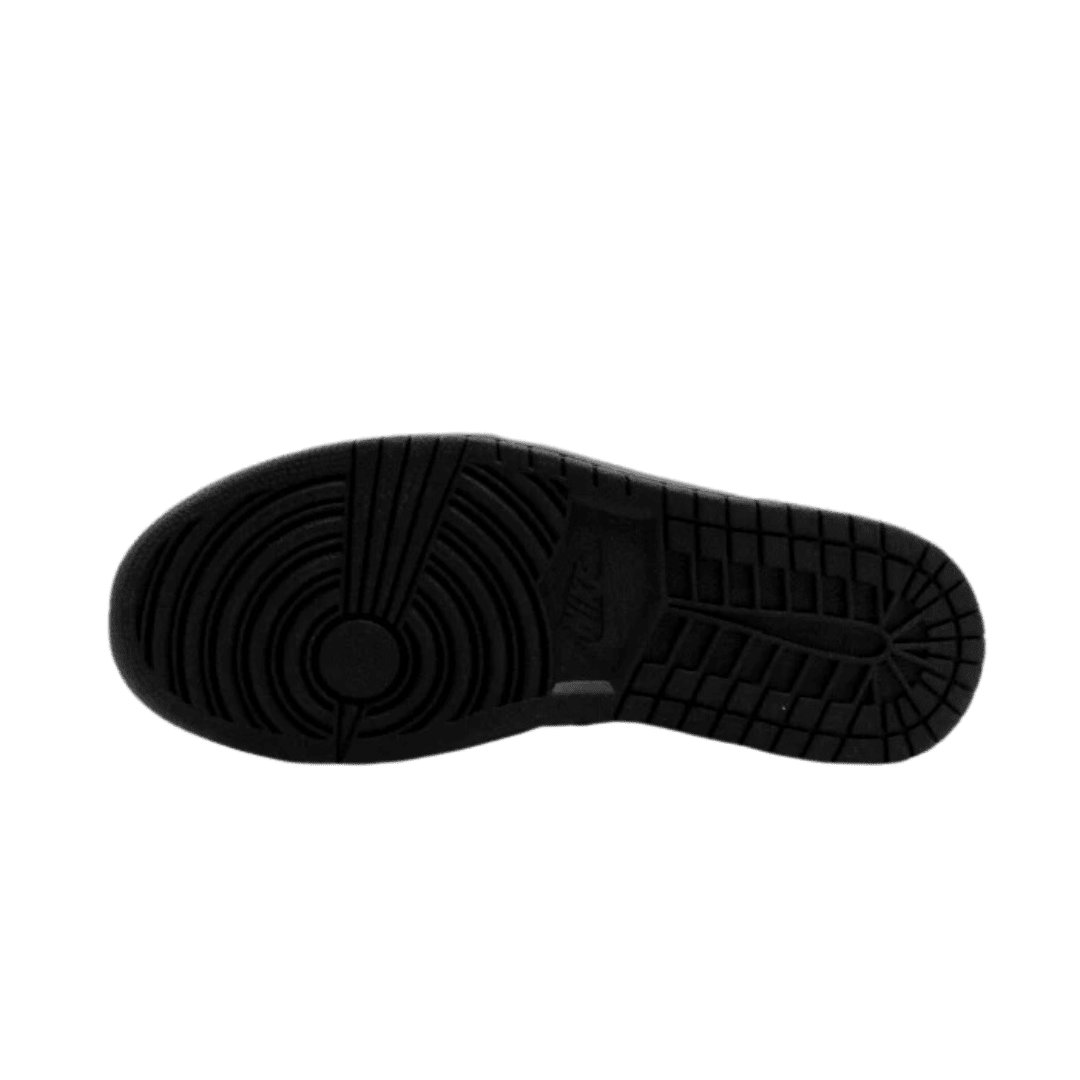 Zwart gestreepte Nike Air Jordan 1 Mid sneaker met flexibele zool, geschikt voor veelzijdig gebruik.
