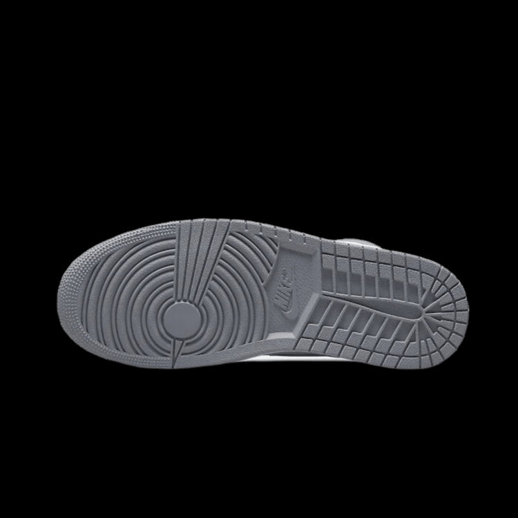 Grijze zool van de Air Jordan 1 Retro High OG Stealth sneakers, een klassiek sneakermodel van het Nike-merk.