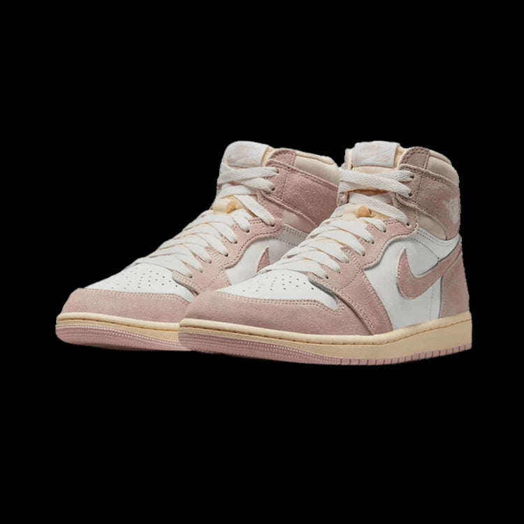Stijlvolle Air Jordan 1 Retro High OG Washed Pink sneakers. Deze exclusieve, volledig witte sneakers van Nike zijn ideaal voor fashionistas op zoek naar een statement look.