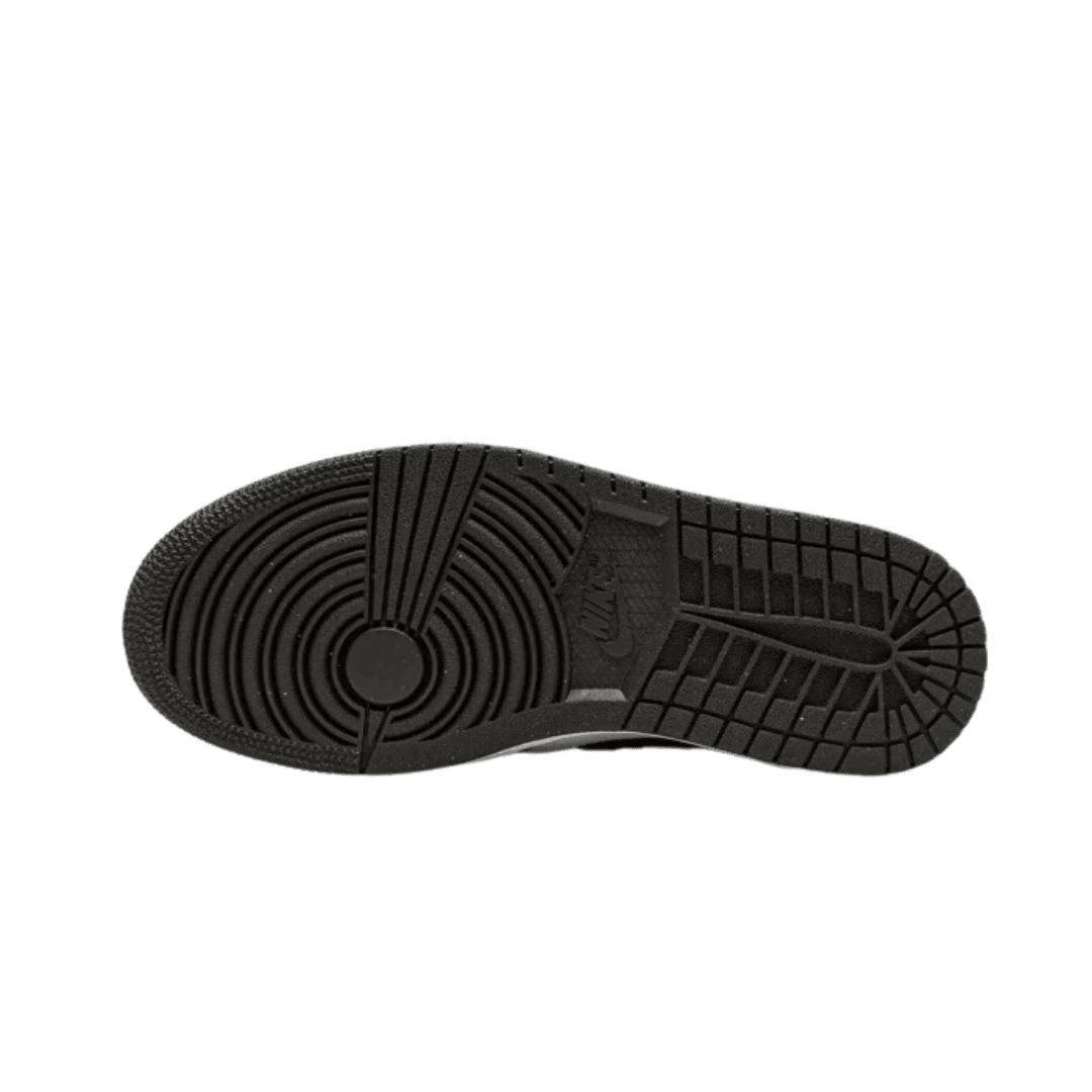 Zwarte, getextureerde zool van Air Jordan 1 Retro High Tie Dye sneaker