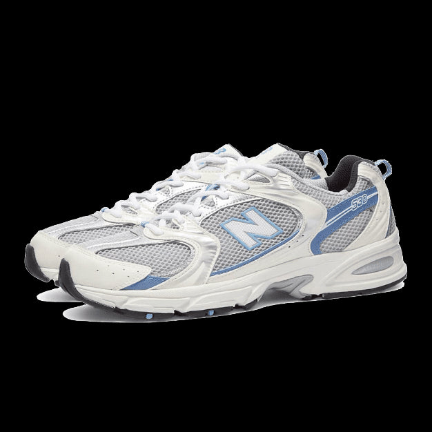 Witte New Balance 530 Steel Blue sneakers, sportieve lichtgewicht sneakers met blauwe details