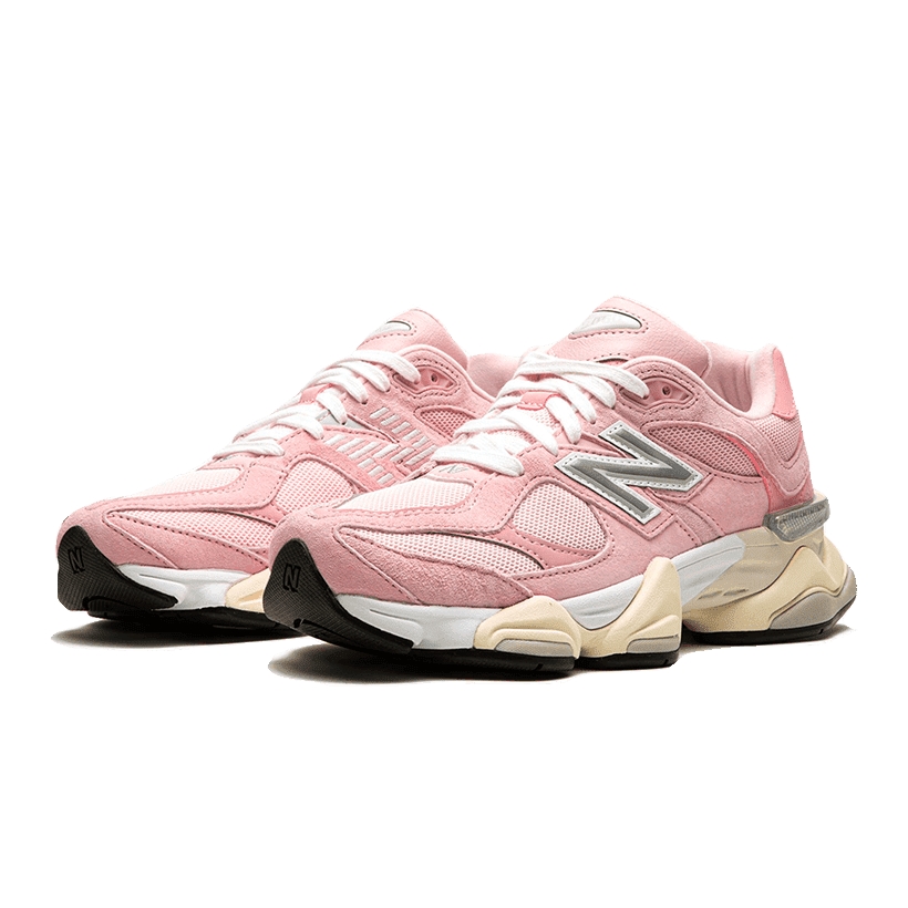 Stylish New Balance 9060 crystal pink sneakers showcasing a modern design with pastel hues and a sleek silhouette.