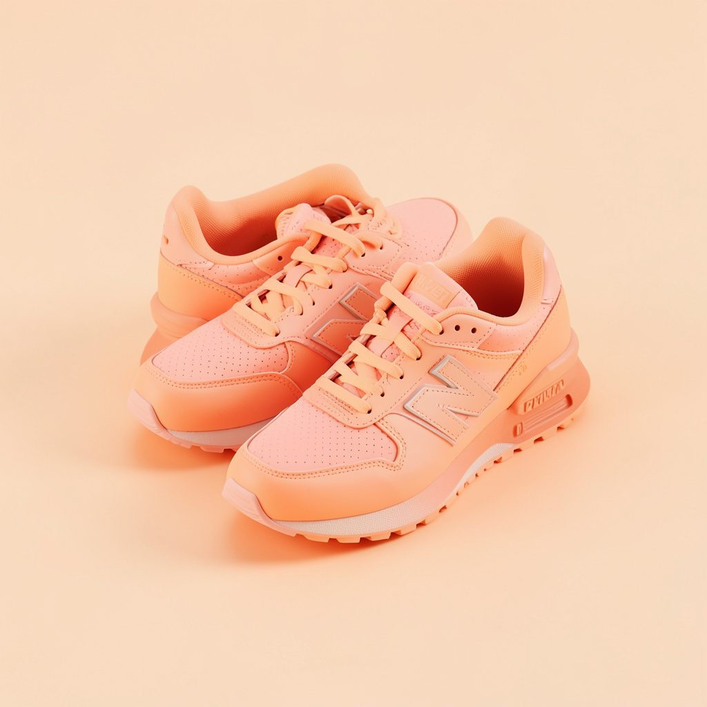 Sneaker in zeezout en roze op een rustige productopstelling