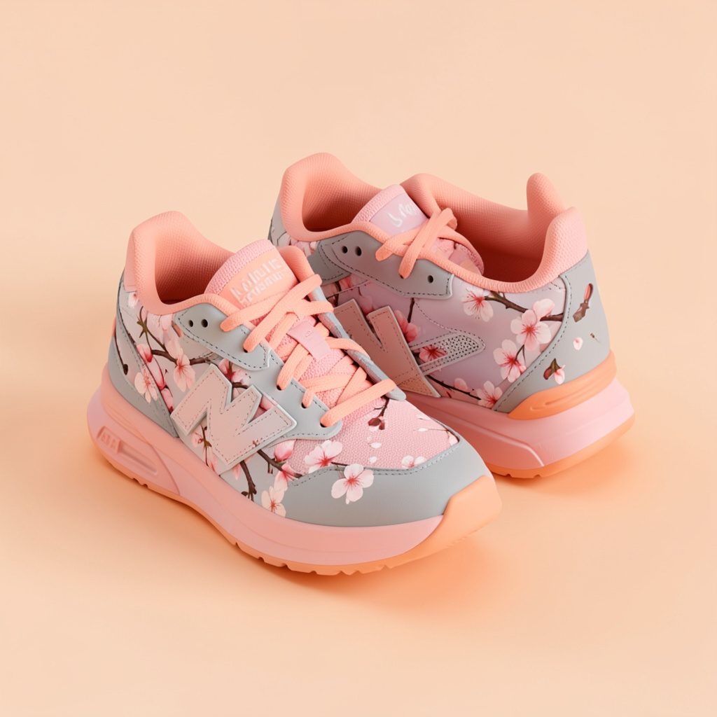 Roze en grijze sneaker geplaatst op een effen achtergrond